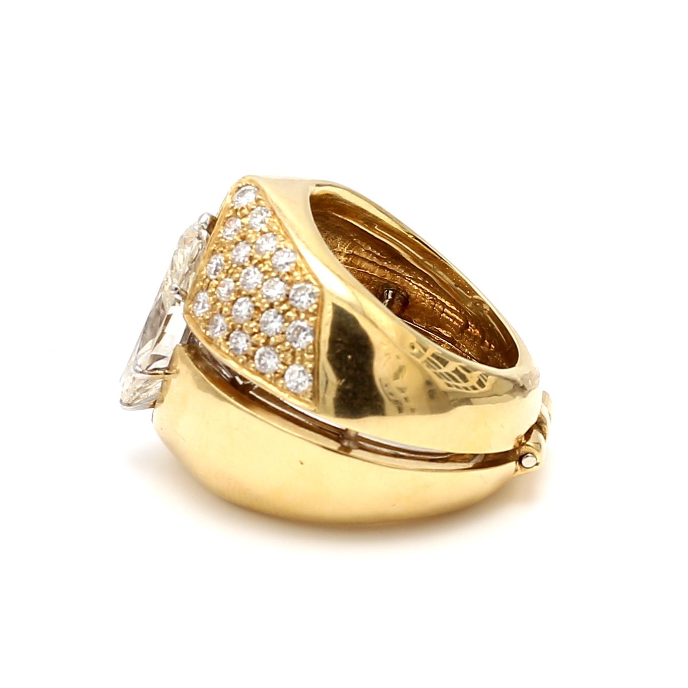 18K Gold-Platinum Cocktail Ring with 5.46 Ct. Round and GIA Marquis Diamonds