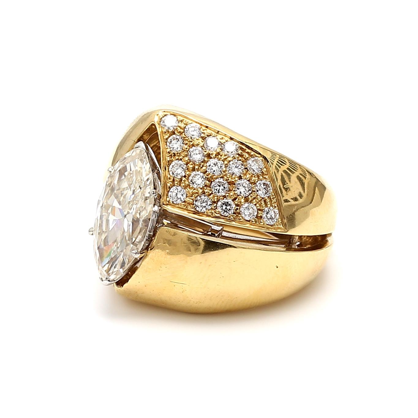 18K Gold-Platinum Cocktail Ring with 5.46 Ct. Round and GIA Marquis Diamonds