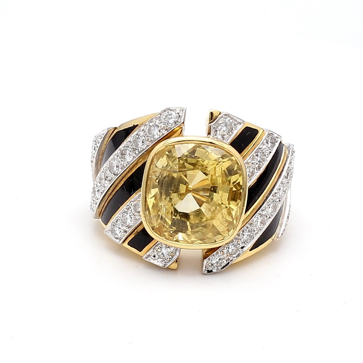 David Webb 13ct Yellow Sapphire & 1.62ct Diamond Two-Tone Gold Platinum Ring