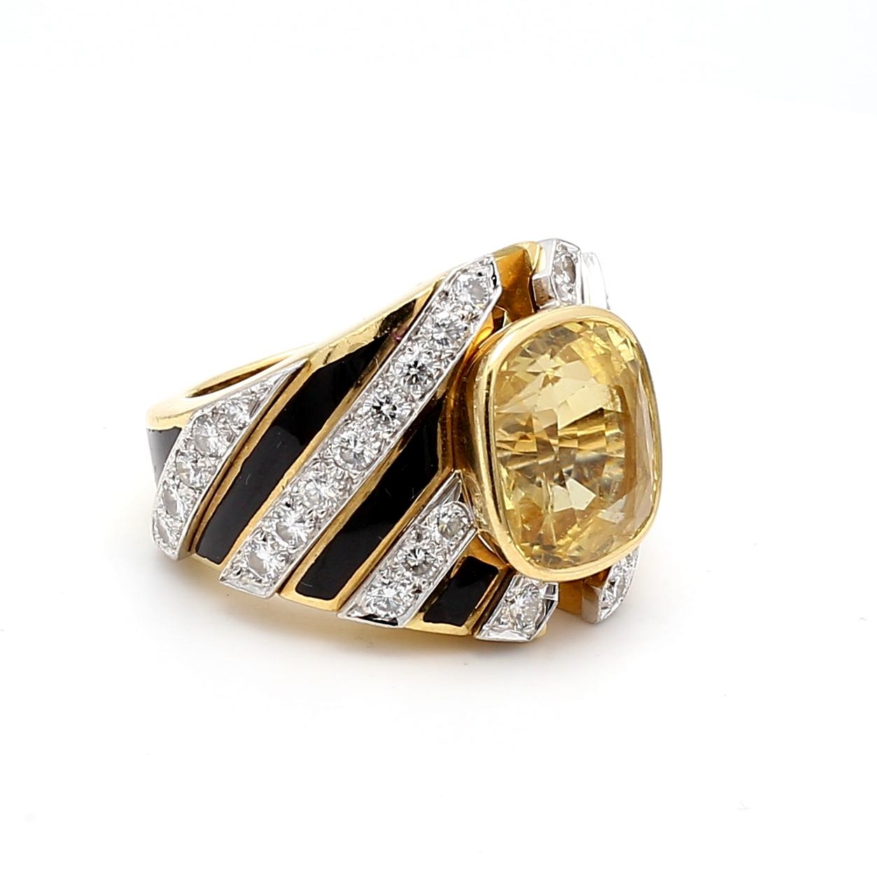 David Webb 13ct Yellow Sapphire & 1.62ct Diamond Two-Tone Gold Platinum Ring