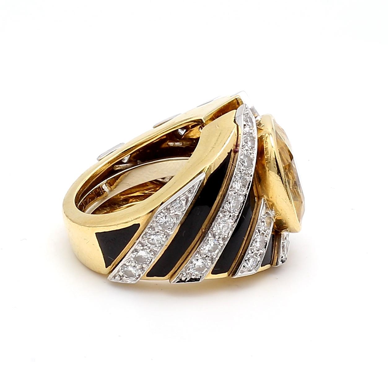David Webb 13ct Yellow Sapphire & 1.62ct Diamond Two-Tone Gold Platinum Ring