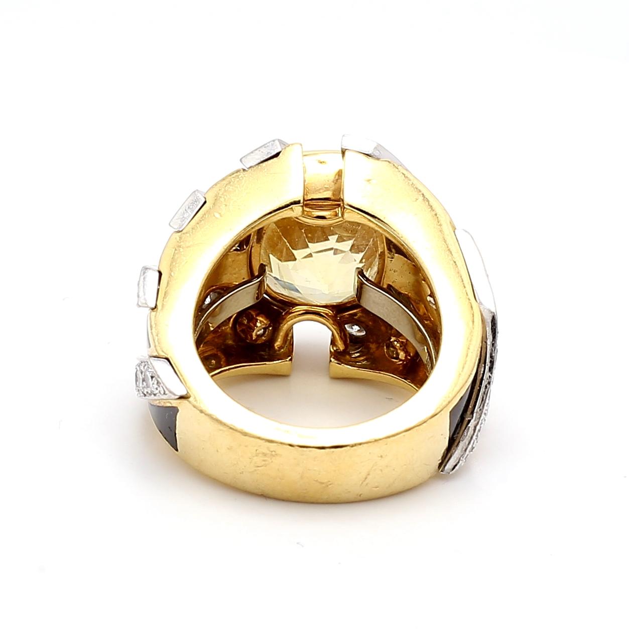 David Webb 13ct Yellow Sapphire & 1.62ct Diamond Two-Tone Gold Platinum Ring