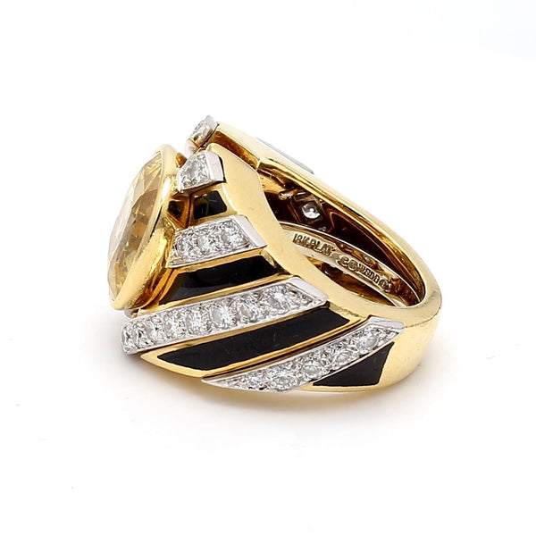 David Webb 13ct Yellow Sapphire & 1.62ct Diamond Two-Tone Gold Platinum Ring