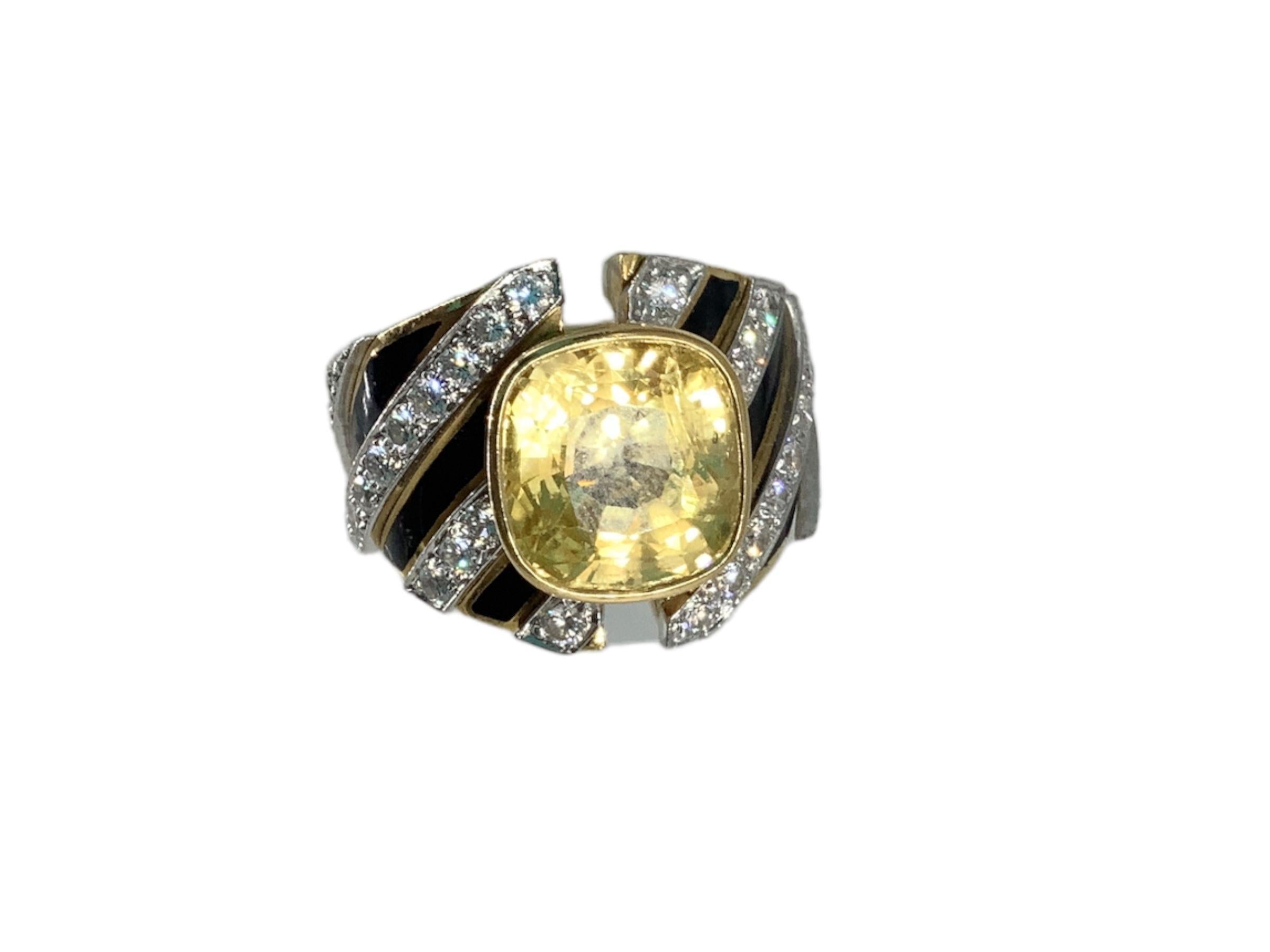 David Webb 13ct Yellow Sapphire & 1.62ct Diamond Two-Tone Gold Platinum Ring