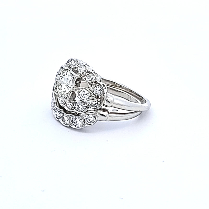 1.95 Carat Old European Cut and Circular Brilliant Diamond Platinum Art Deco Ring