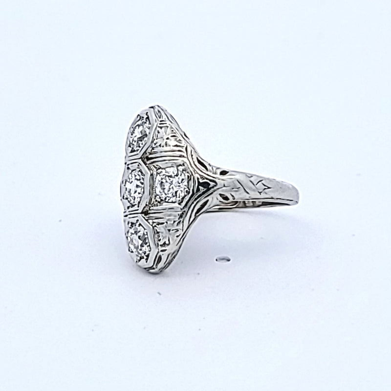 1.00 Carat Old European Cut E VS2 Diamond Platinum Art Deco Ring