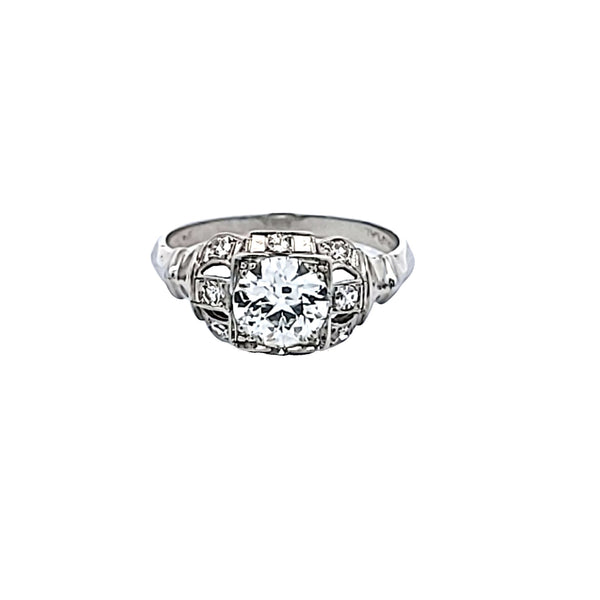 1.16 Carat Old European Cut  and Circular Brilliant Cut Diamond Platinum Art Deco Ring