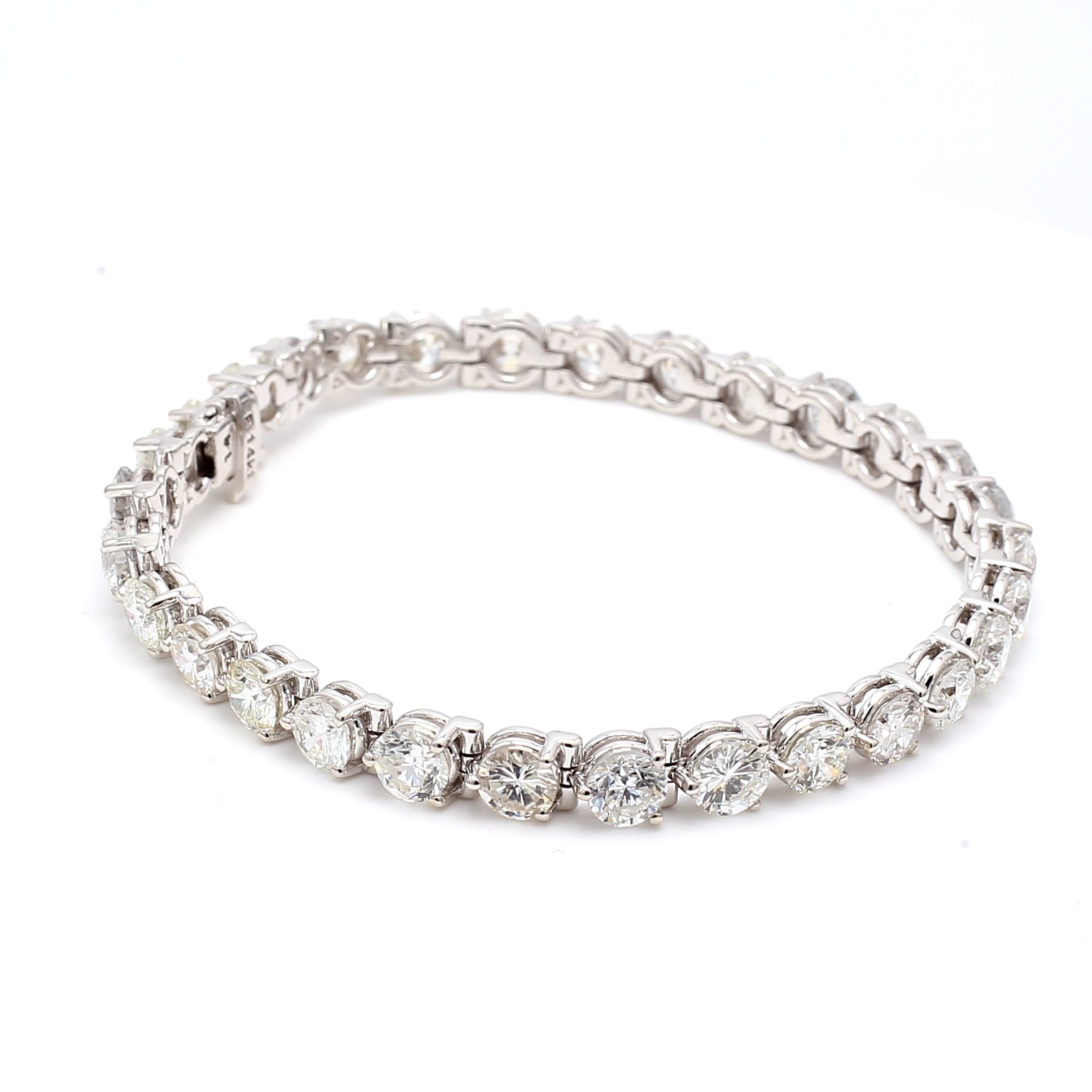 14.22 Carat Round Brilliant H SI1 Diamond 14 Karat White Gold Tennis Bracelet