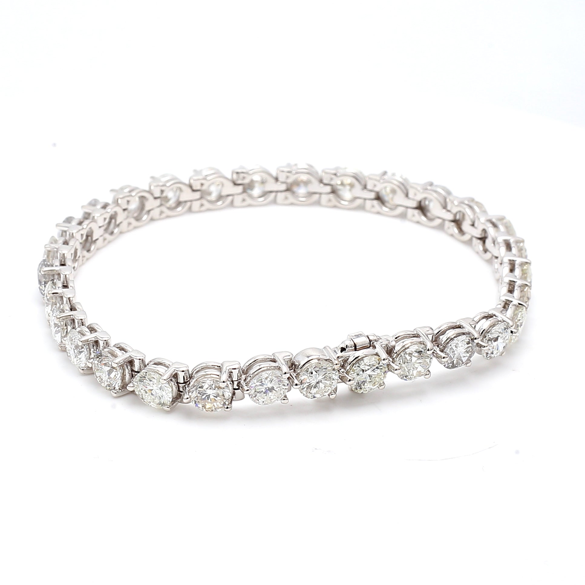 14.22 Carat Round Brilliant H SI1 Diamond 14 Karat White Gold Tennis Bracelet