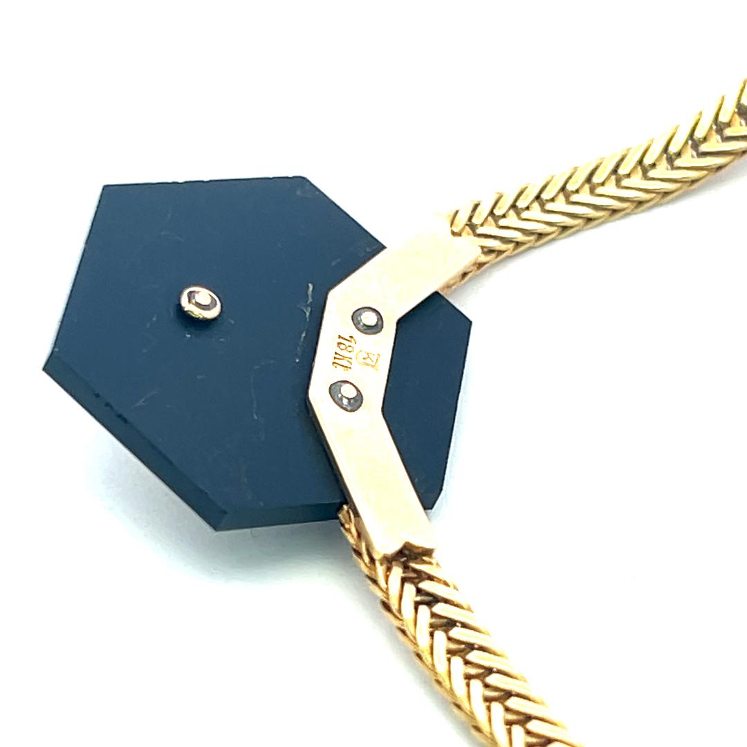 18K Yellow Gold Pendant Necklace with 0.75ct Round Diamonds & 1ct Onyx