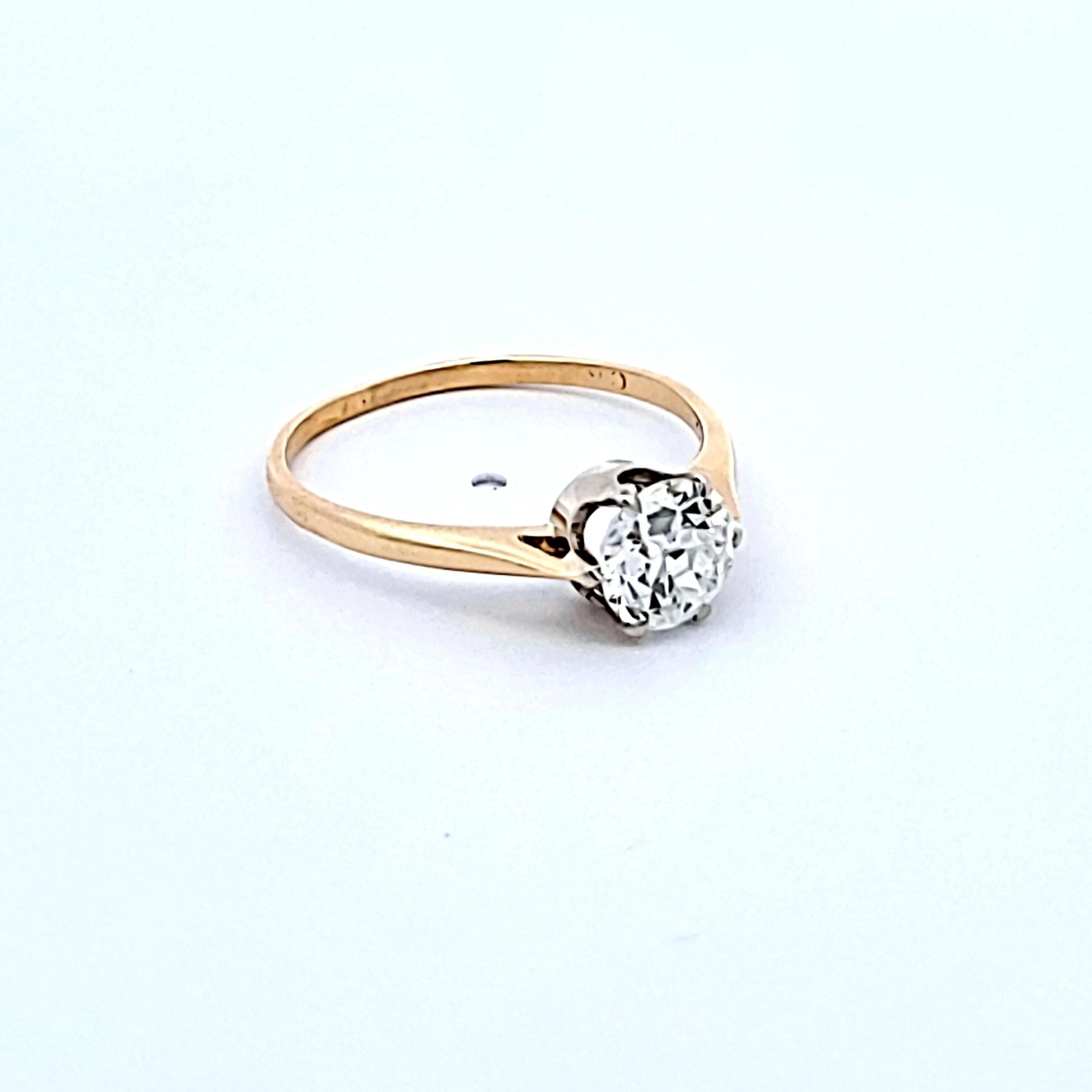 1.09 Carat Old European Cut H VS2 Diamond 14 Karat Yellow Gold Engagement Ring