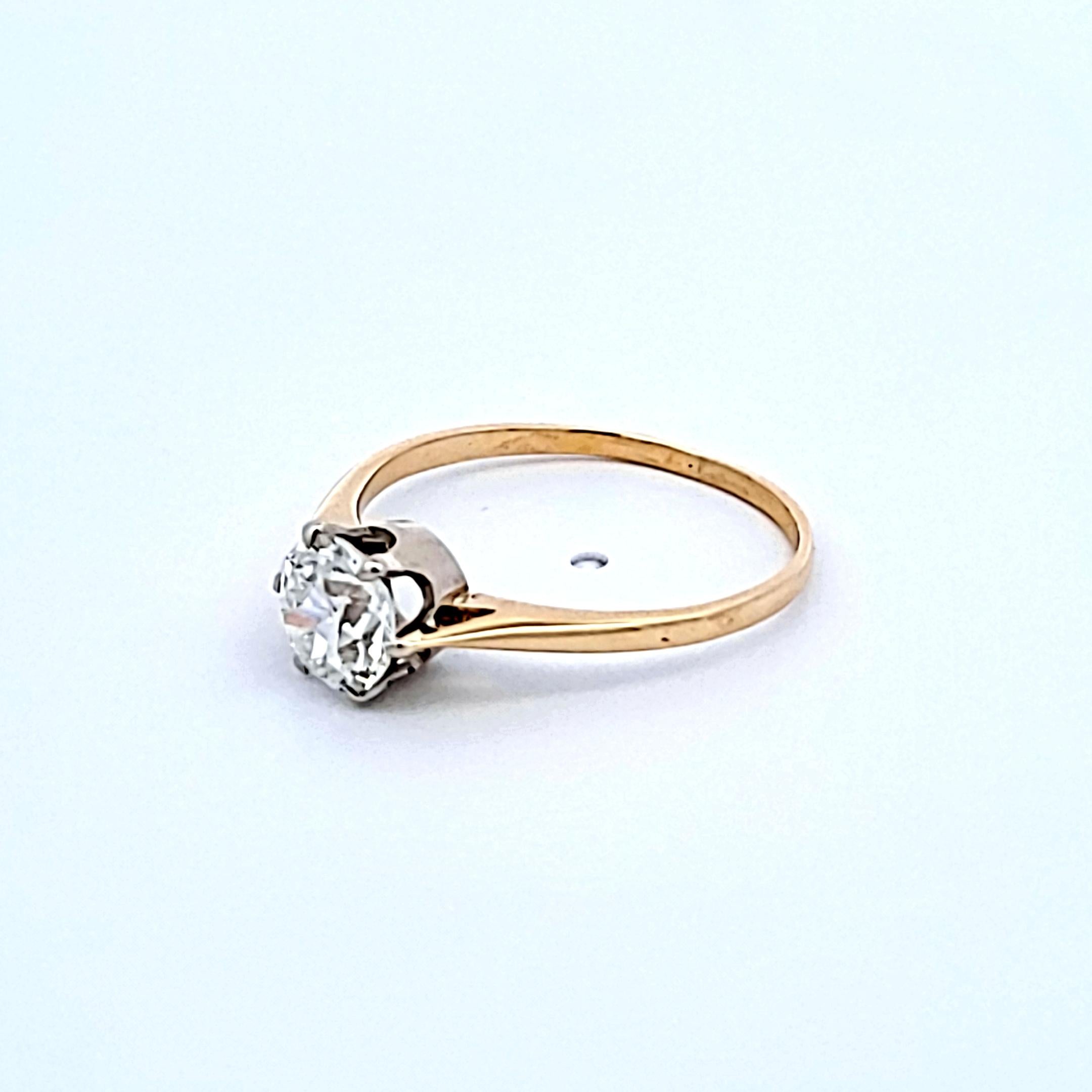 1.09 Carat Old European Cut H VS2 Diamond 14 Karat Yellow Gold Engagement Ring