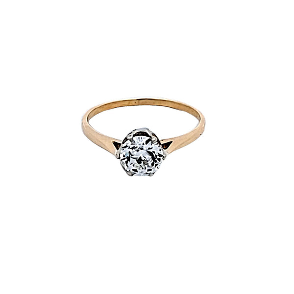 1.09 Carat Old European Cut H VS2 Diamond 14 Karat Yellow Gold Engagement Ring