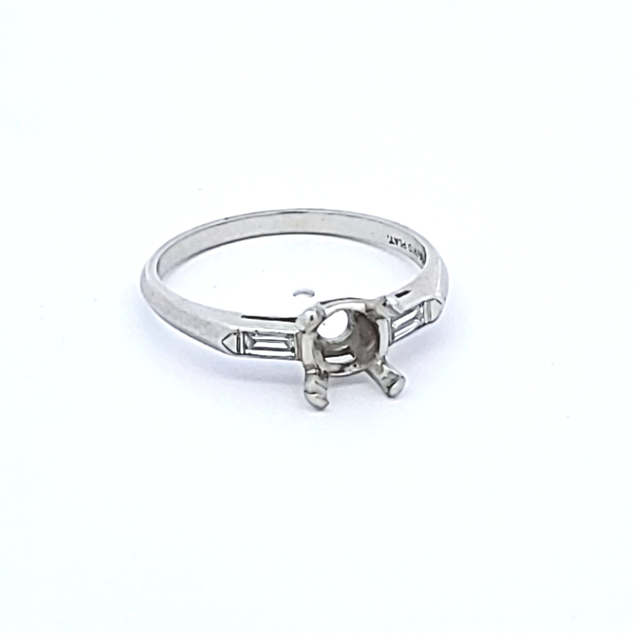 Carat Baguette Shape Diamond Platinum Semi Mount Ring