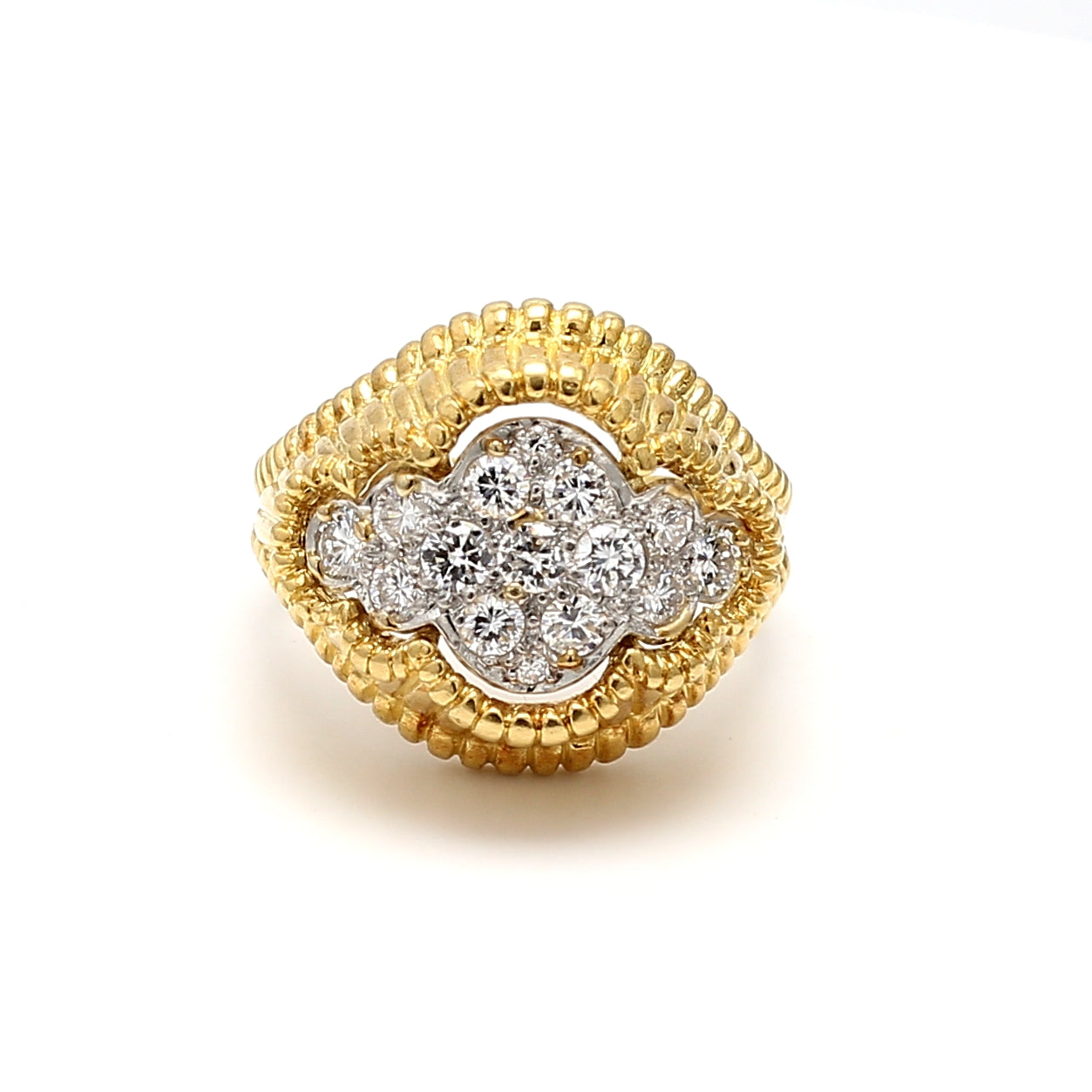 1.22 Carat Round Brilliant G VS1 Diamond 18 Karat Yellow Gold Cluster Ring