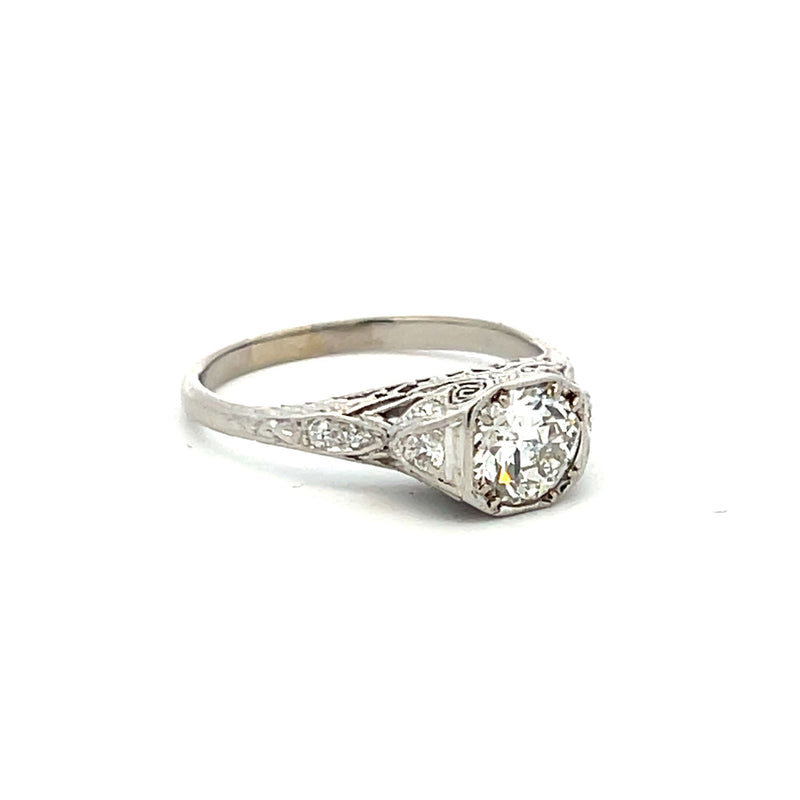 1.06 Carat Circular Brilliant and Round Brilliant Diamond Platinum Art Deco Ring