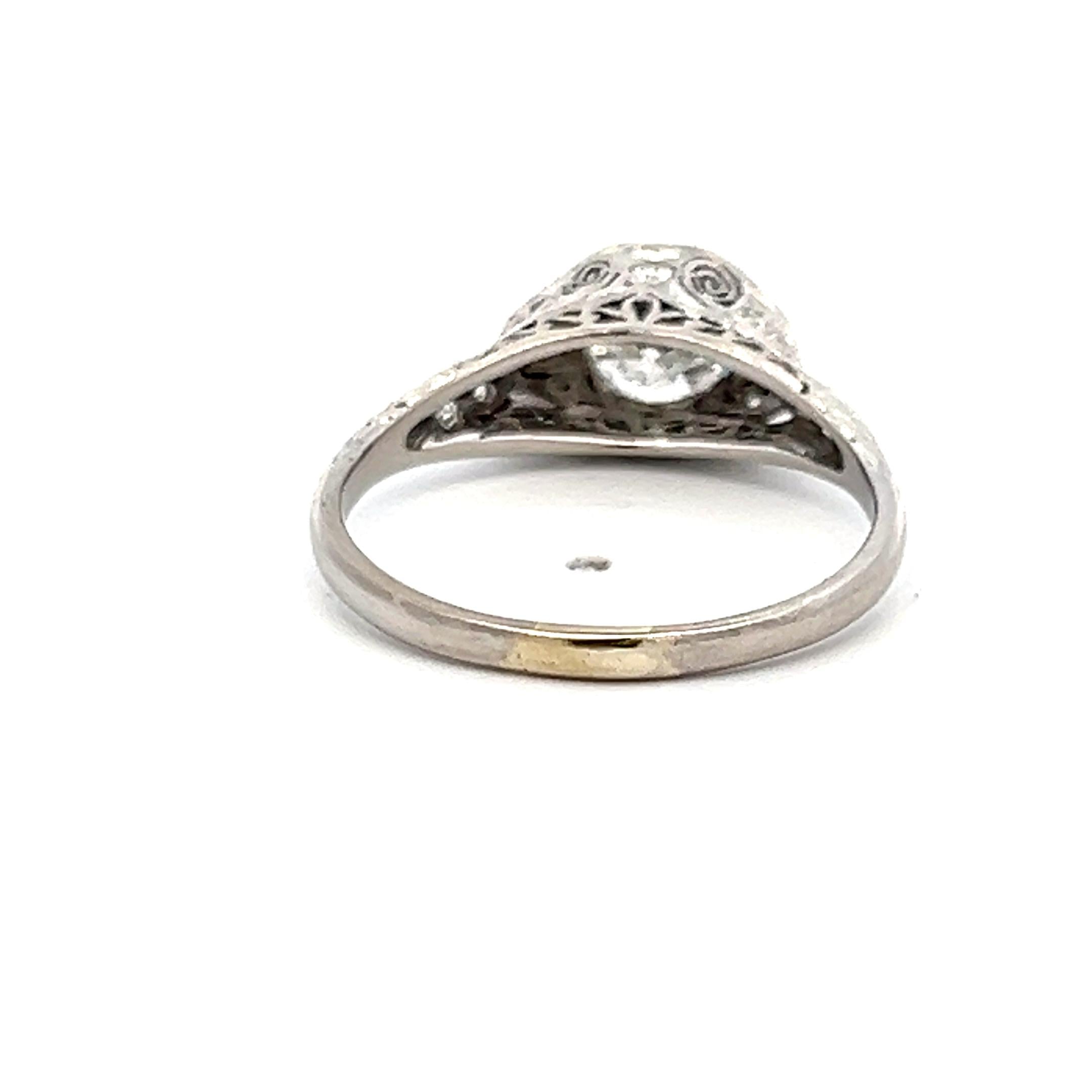 Platinum Art Deco Ring with 1.06 Carat Circular & Round Diamonds J I1 GIA