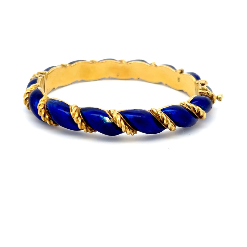 Tiffany & Co Blue Enamel 18 Karat Yellow Gold Bangle Bracelet