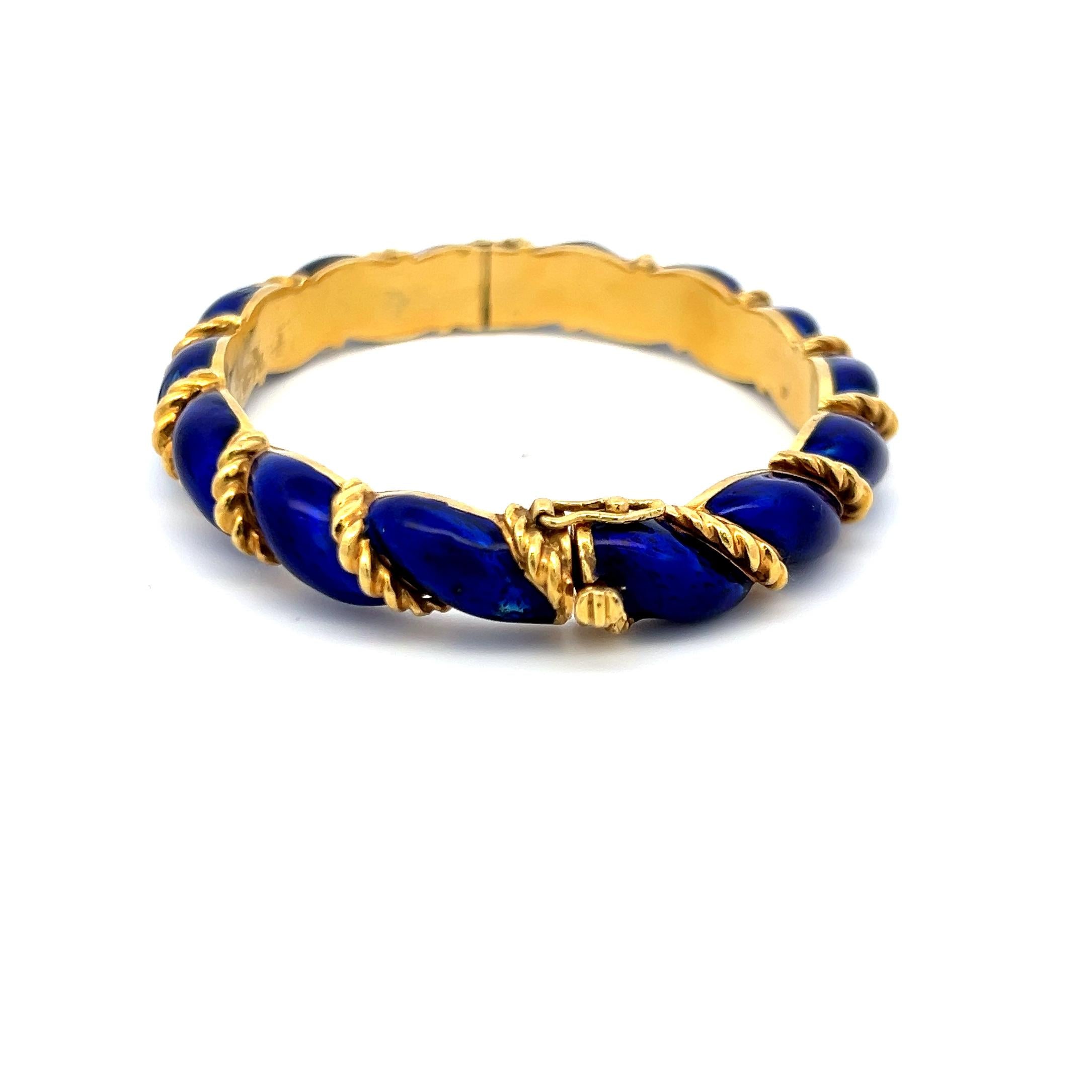 Tiffany & Co. 18K Yellow Gold Blue Enamel Twisted Rope Bangle Bracelet