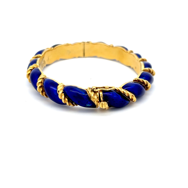 Tiffany & Co Blue Enamel 18 Karat Yellow Gold Bangle Bracelet