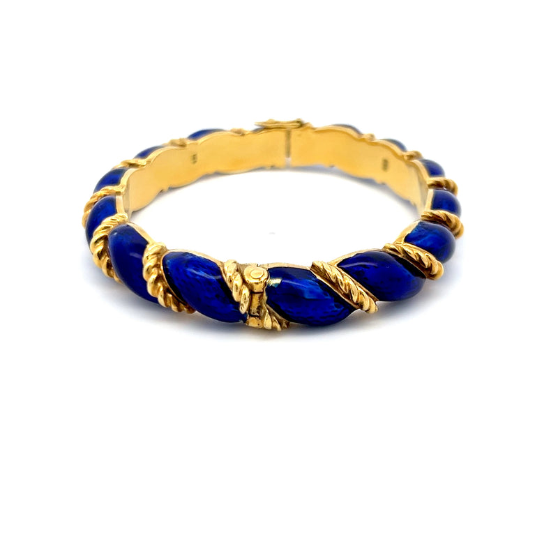 Tiffany & Co Blue Enamel 18 Karat Yellow Gold Bangle Bracelet