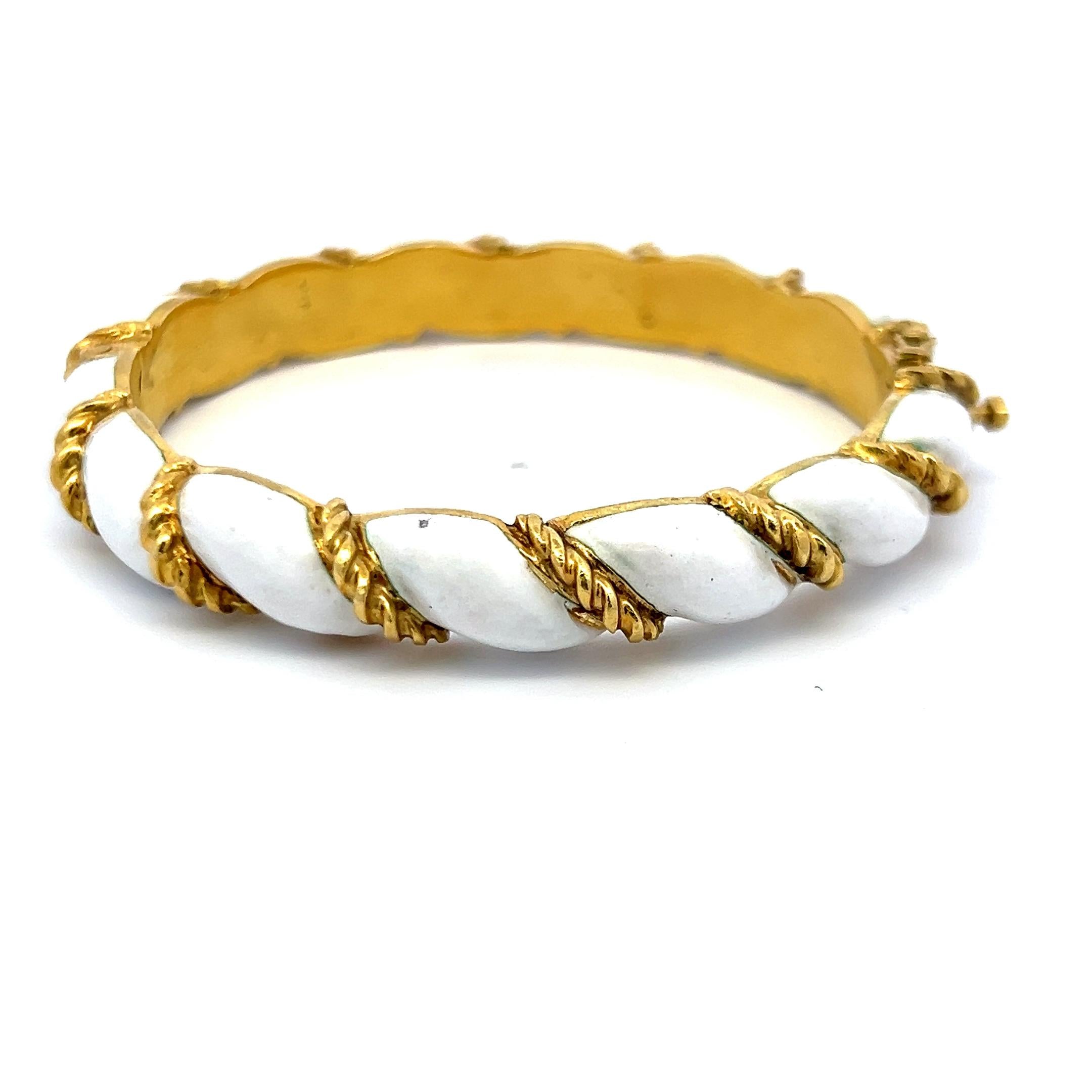 Tiffany & Co. 18K Yellow Gold White Enamel Twisted Rope Bangle Bracelet
