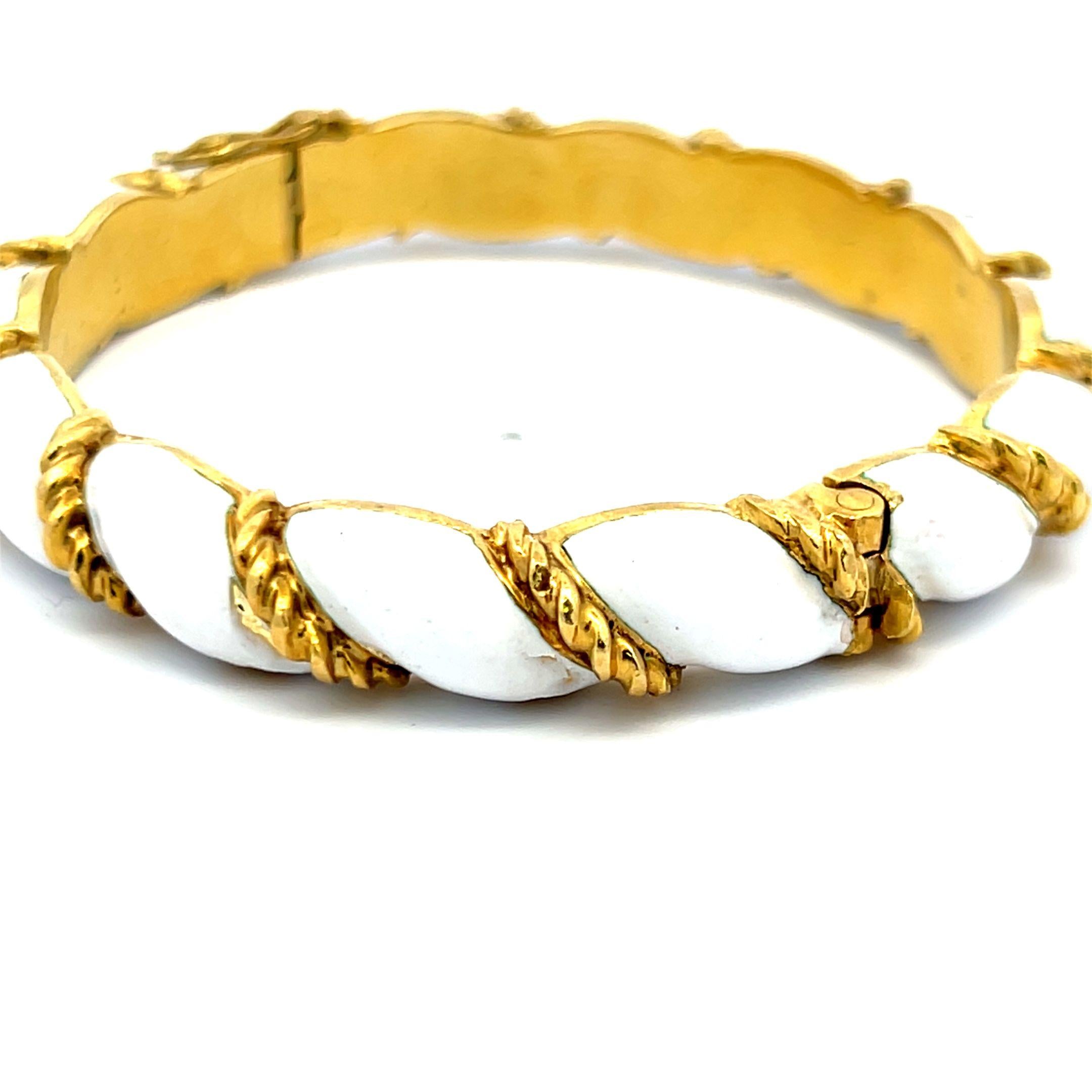 Tiffany & Co. 18K Yellow Gold White Enamel Twisted Rope Bangle Bracelet