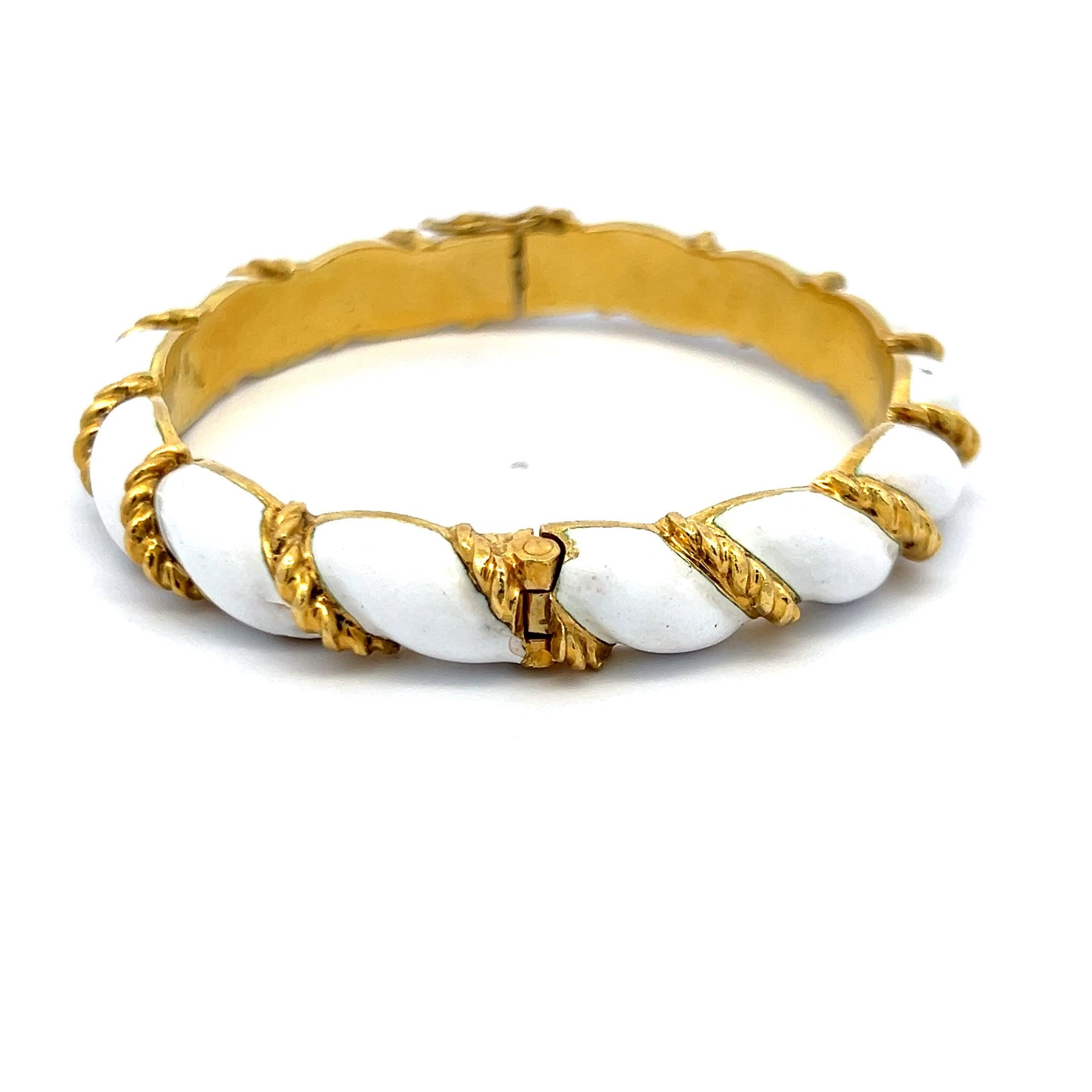 Tiffany & Co. 18K Yellow Gold White Enamel Twisted Rope Bangle Bracelet