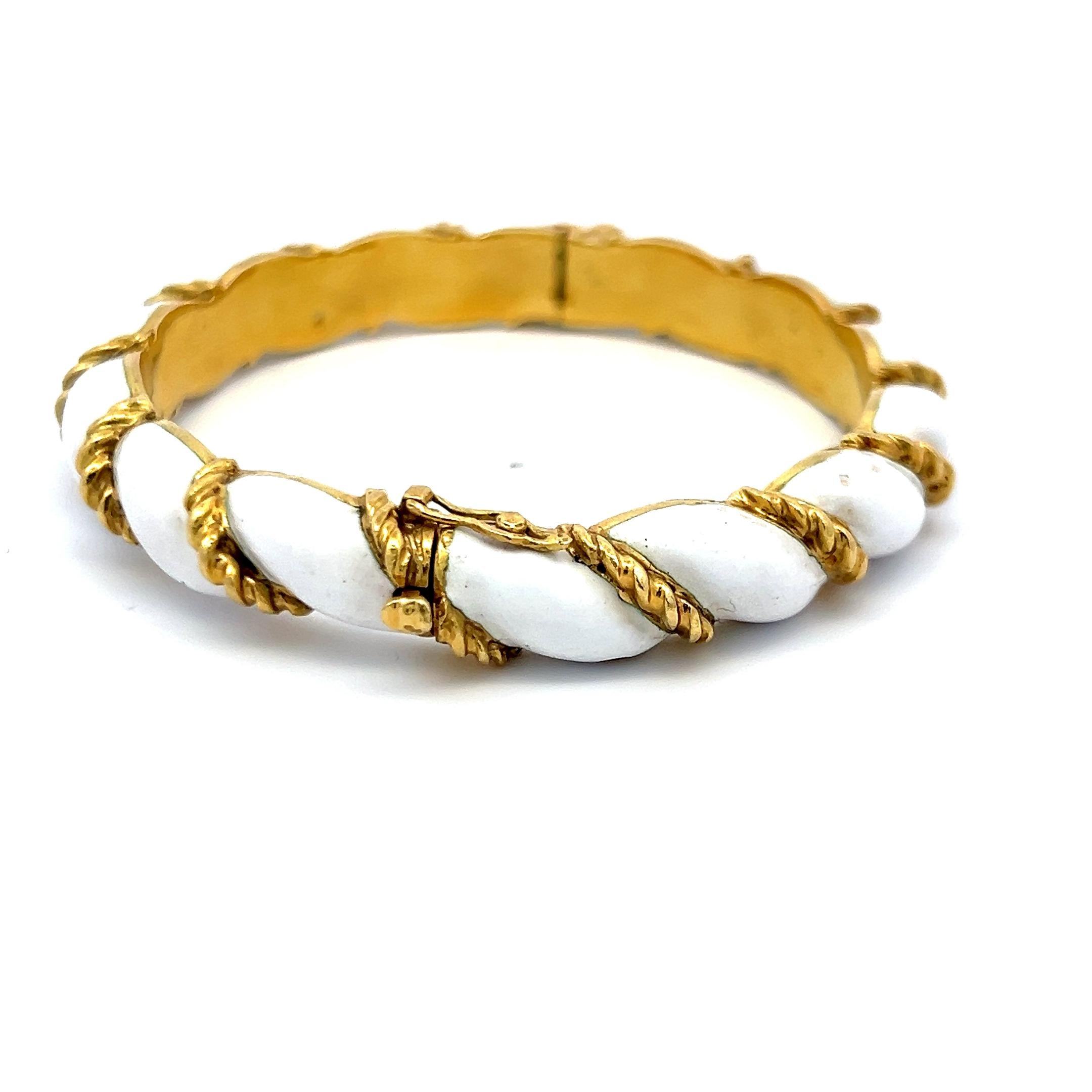 Tiffany & Co. 18K Yellow Gold White Enamel Twisted Rope Bangle Bracelet