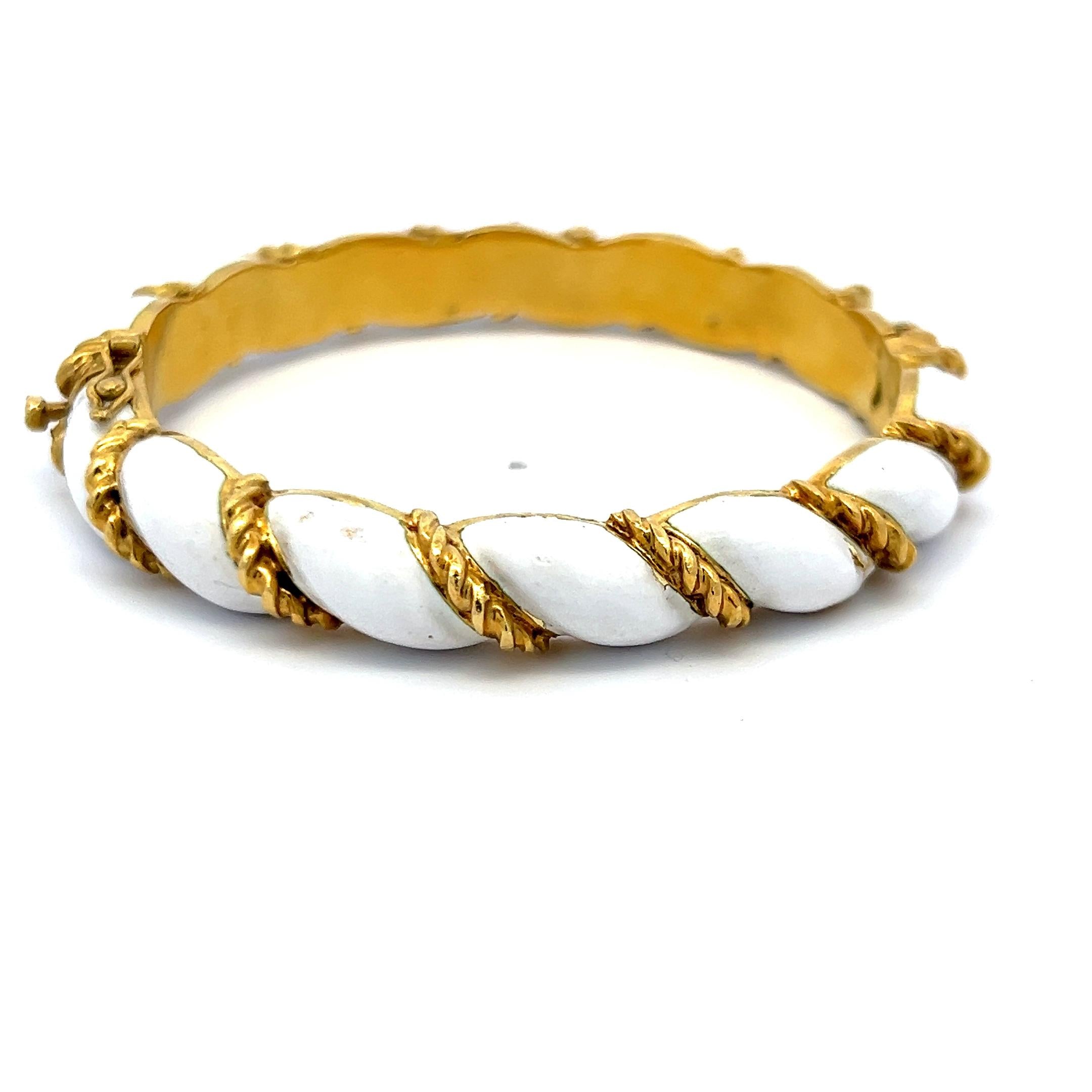 Tiffany & Co. 18K Yellow Gold White Enamel Twisted Rope Bangle Bracelet