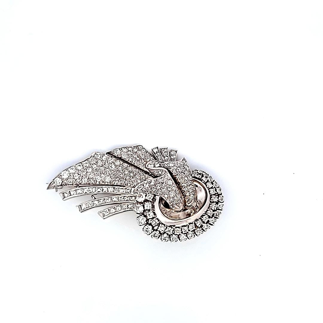 Vintage Platinum Pin Brooch with 6 Carat G VS1 Diamonds 70 mm X 40 mm 30.1 Grams