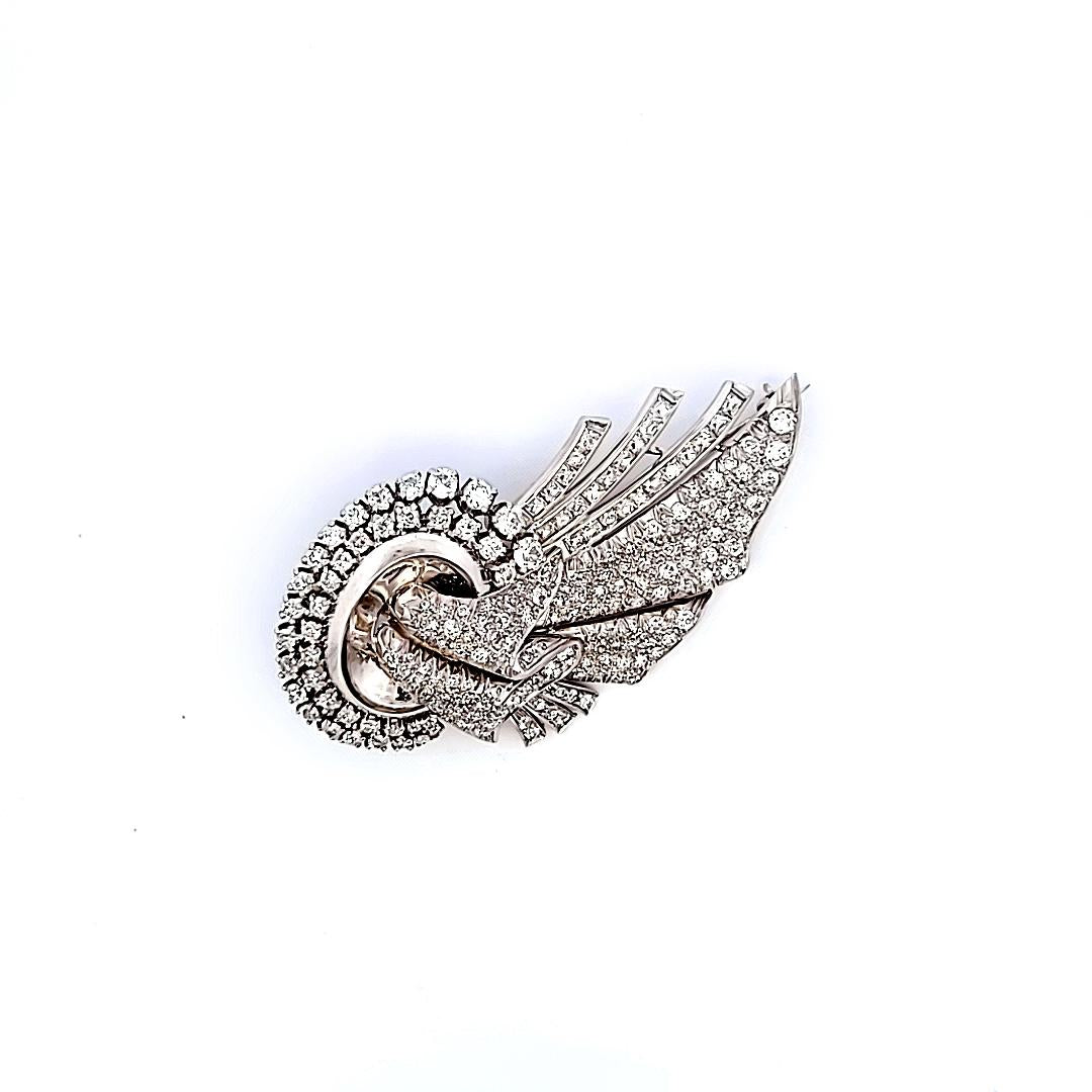 Vintage Platinum Pin Brooch with 6 Carat G VS1 Diamonds 70 mm X 40 mm 30.1 Grams
