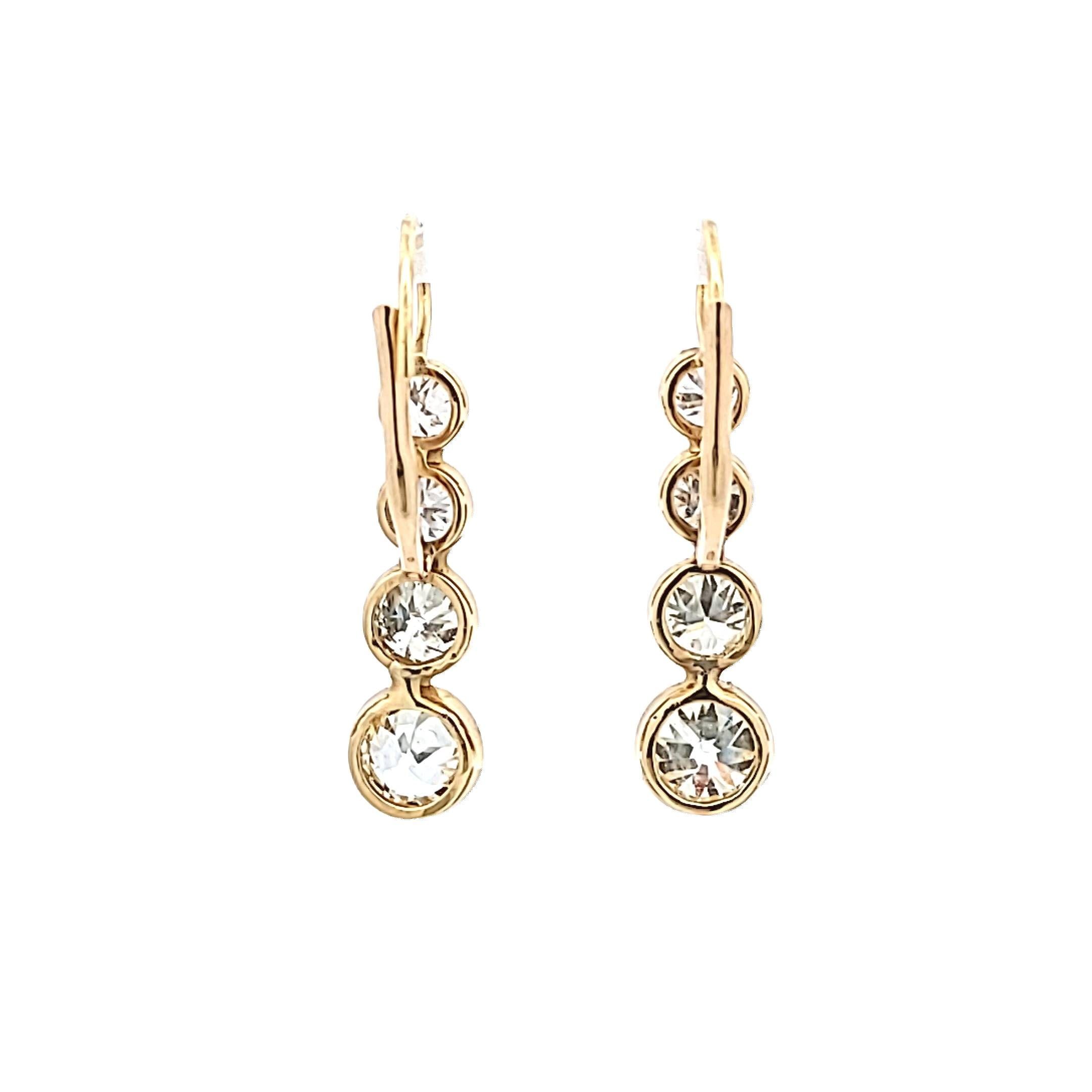 Estate 18K YG Leverback Earrings with 8.5 Carat Round & Old European Cut Diamond