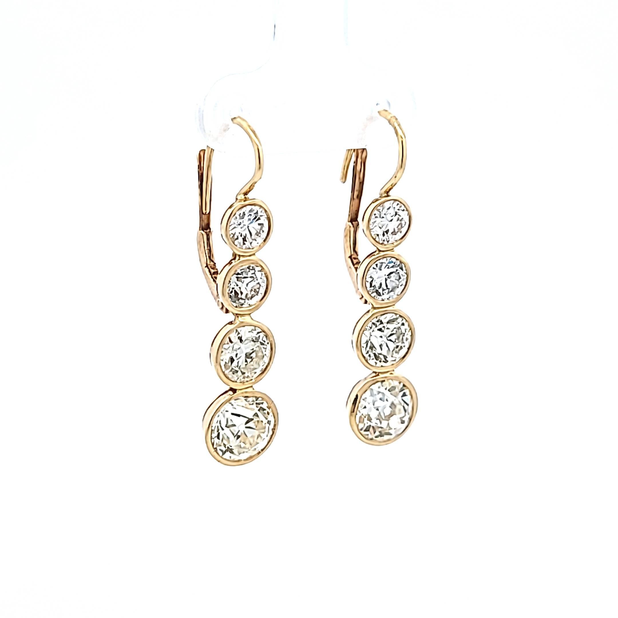 Estate 18K YG Leverback Earrings with 8.5 Carat Round & Old European Cut Diamond