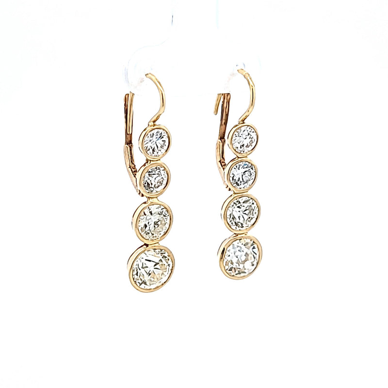 8.50 Carat Old European Cut and Round Brilliant I VS2 Diamond 18K Yellow Gold Leverback Earring