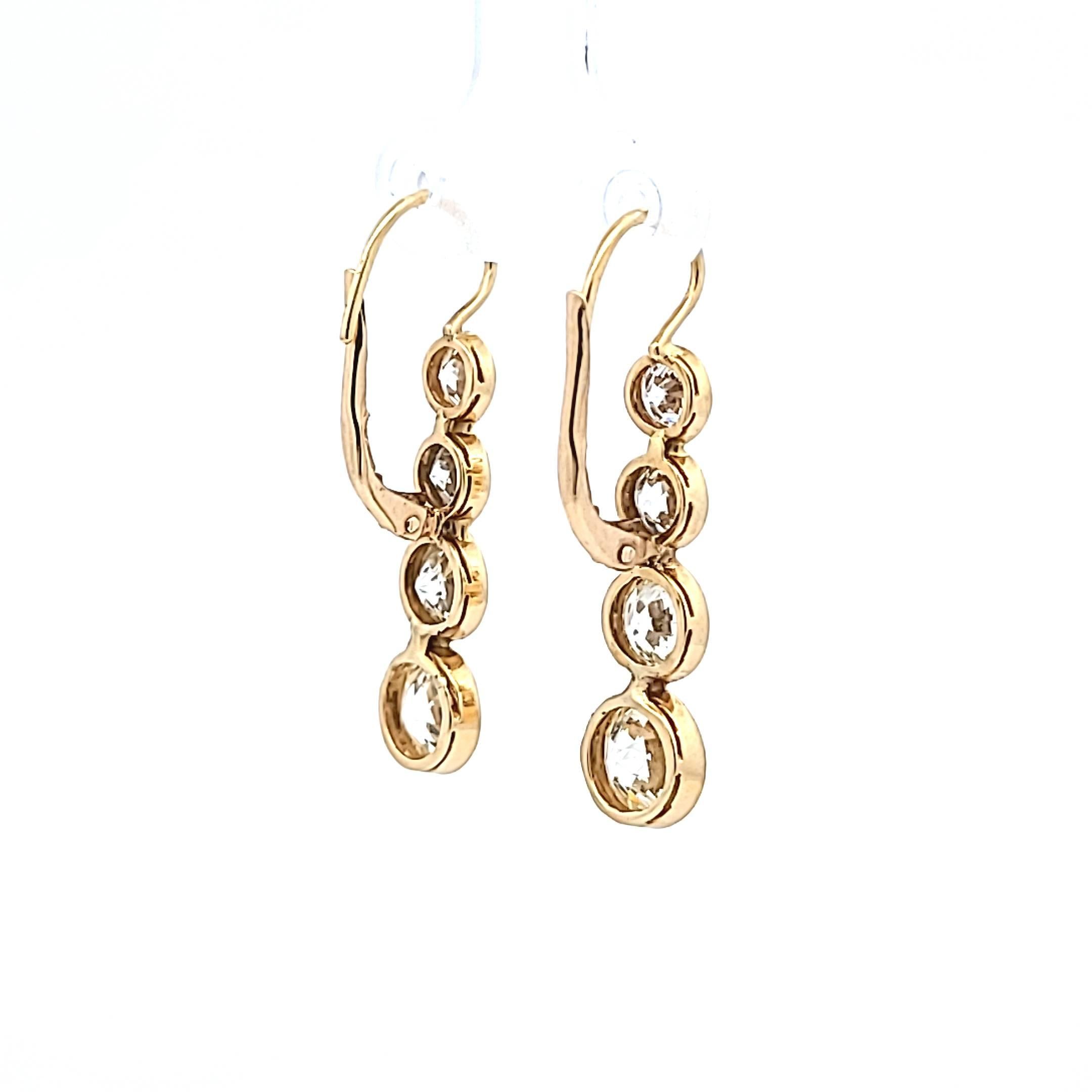 Estate 18K YG Leverback Earrings with 8.5 Carat Round & Old European Cut Diamond