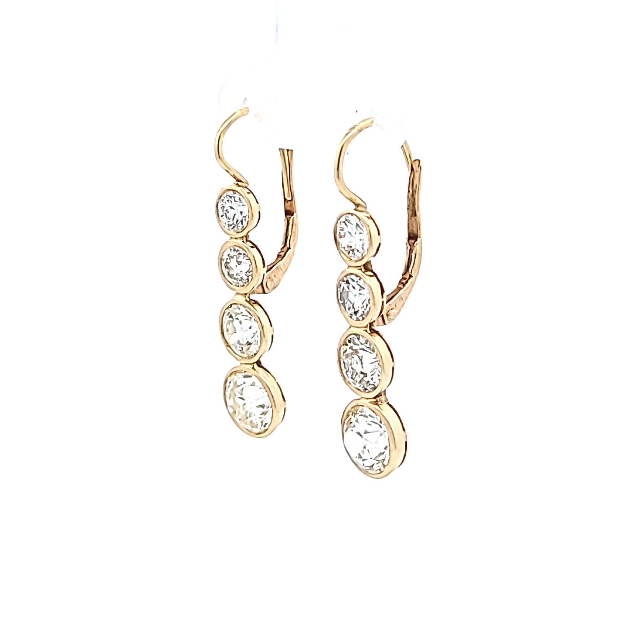 Estate 18K YG Leverback Earrings with 8.5 Carat Round & Old European Cut Diamond