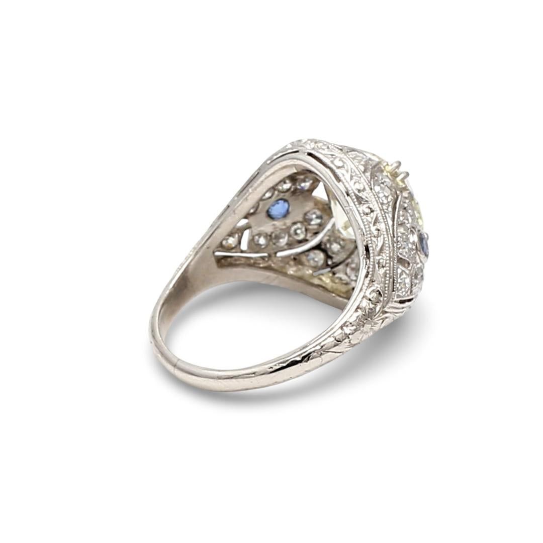 Platinum Art Deco Ring 4.23ct Old European Diamonds & 0.06ct Sapphire N VS1 GIA