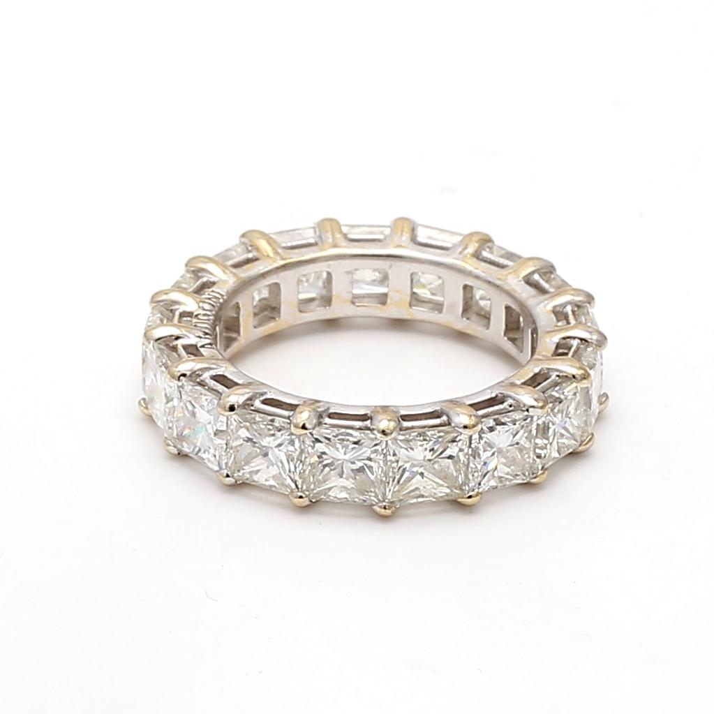 18K WG Eternity Band Ring with 7.92 Carat Princess Cut F-G VVS2 Diamonds Size 6