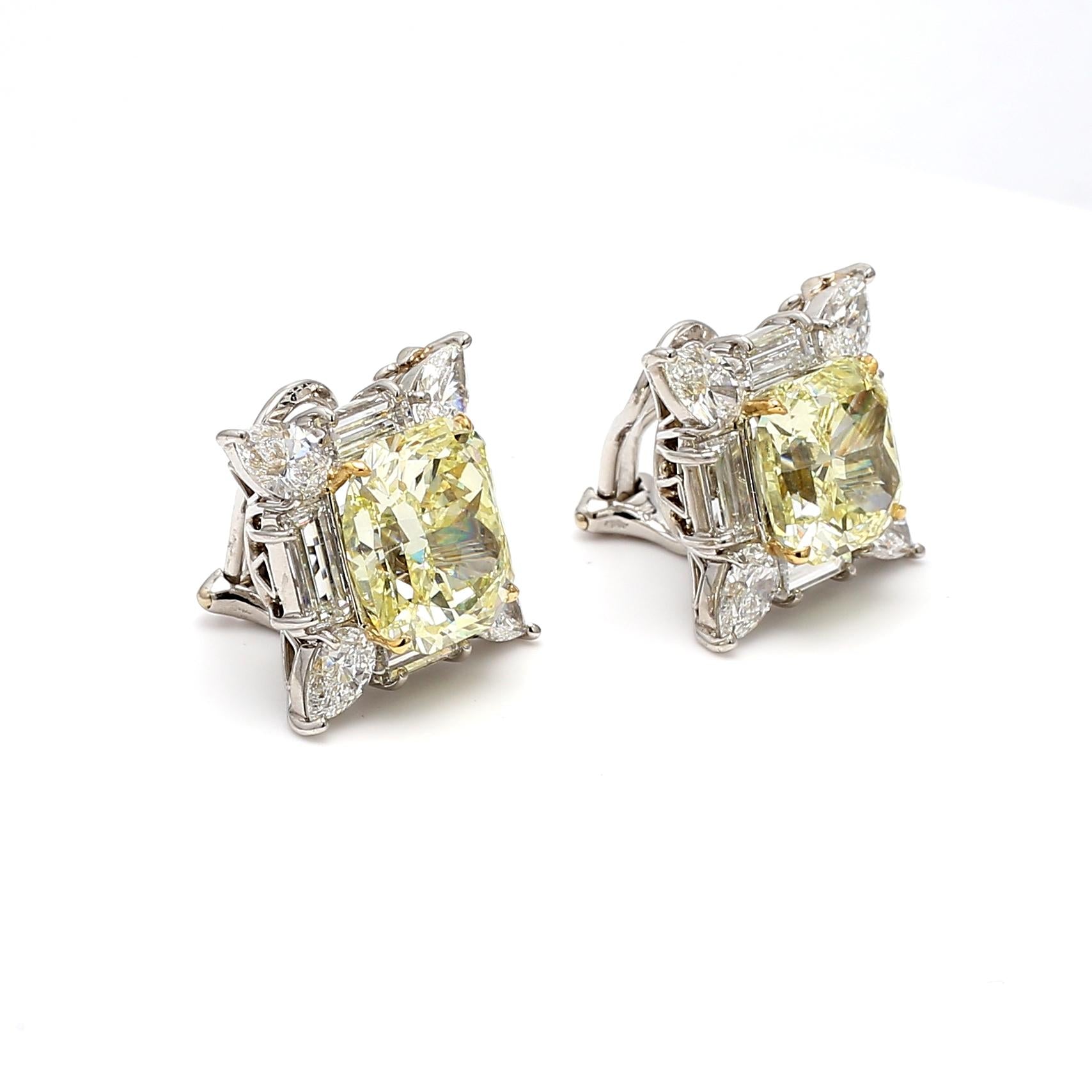 Oscar Heyman 13.72 Carat Radiant Fancy Yellow Diamond Platinum Clip on Earrings