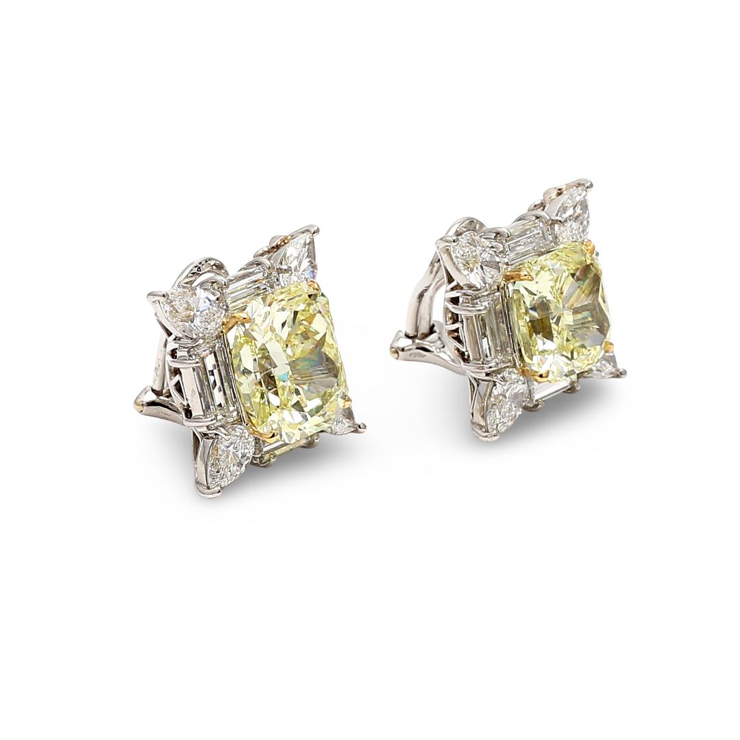 Oscar Heyman Platinum Clip On Earrings with 13.72 Carat Radiant Cut Diamonds GIA
