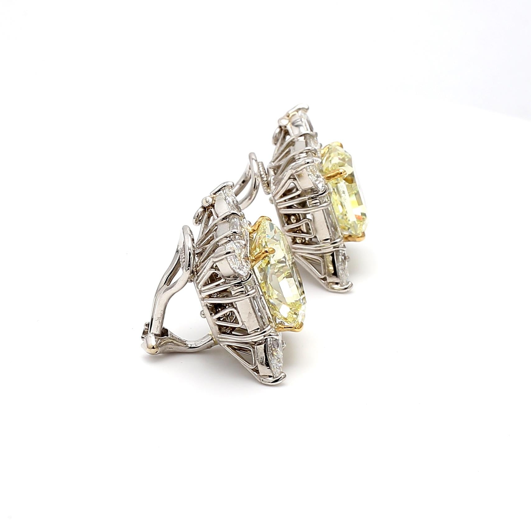 Oscar Heyman 13.72 Carat Radiant Fancy Yellow Diamond Platinum Clip on Earrings