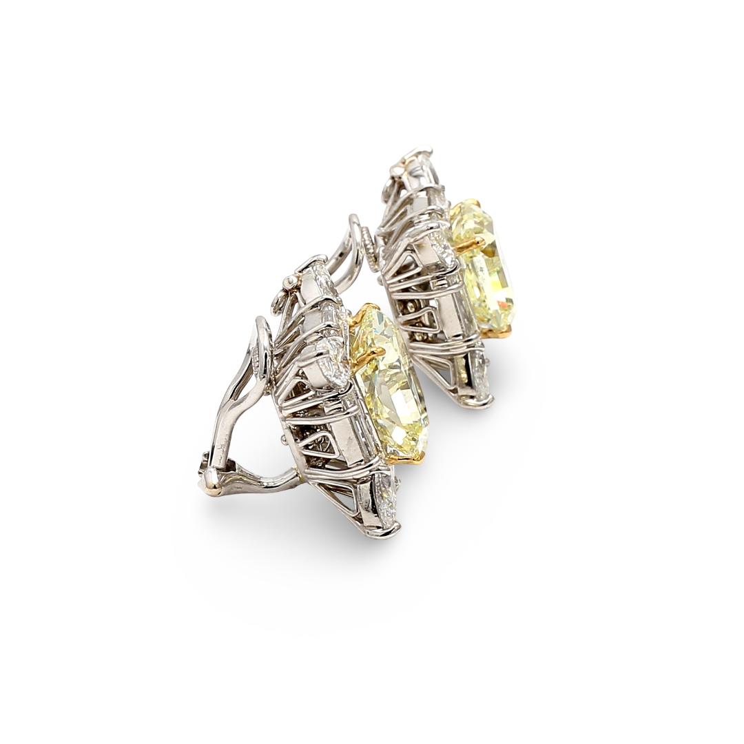 Oscar Heyman Platinum Clip On Earrings with 13.72 Carat Radiant Cut Diamonds GIA