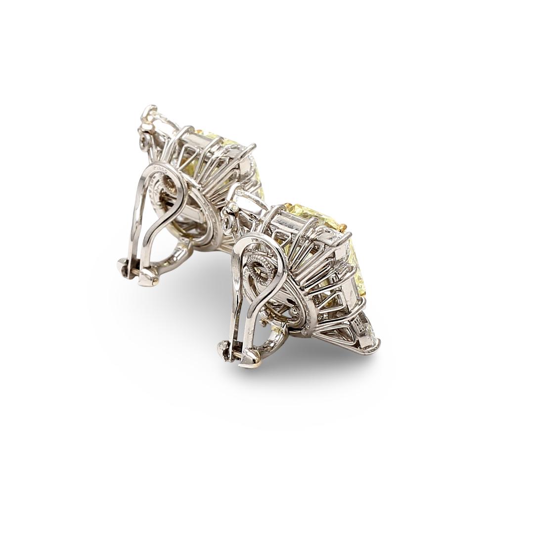 Oscar Heyman Platinum Clip On Earrings with 13.72 Carat Radiant Cut Diamonds GIA