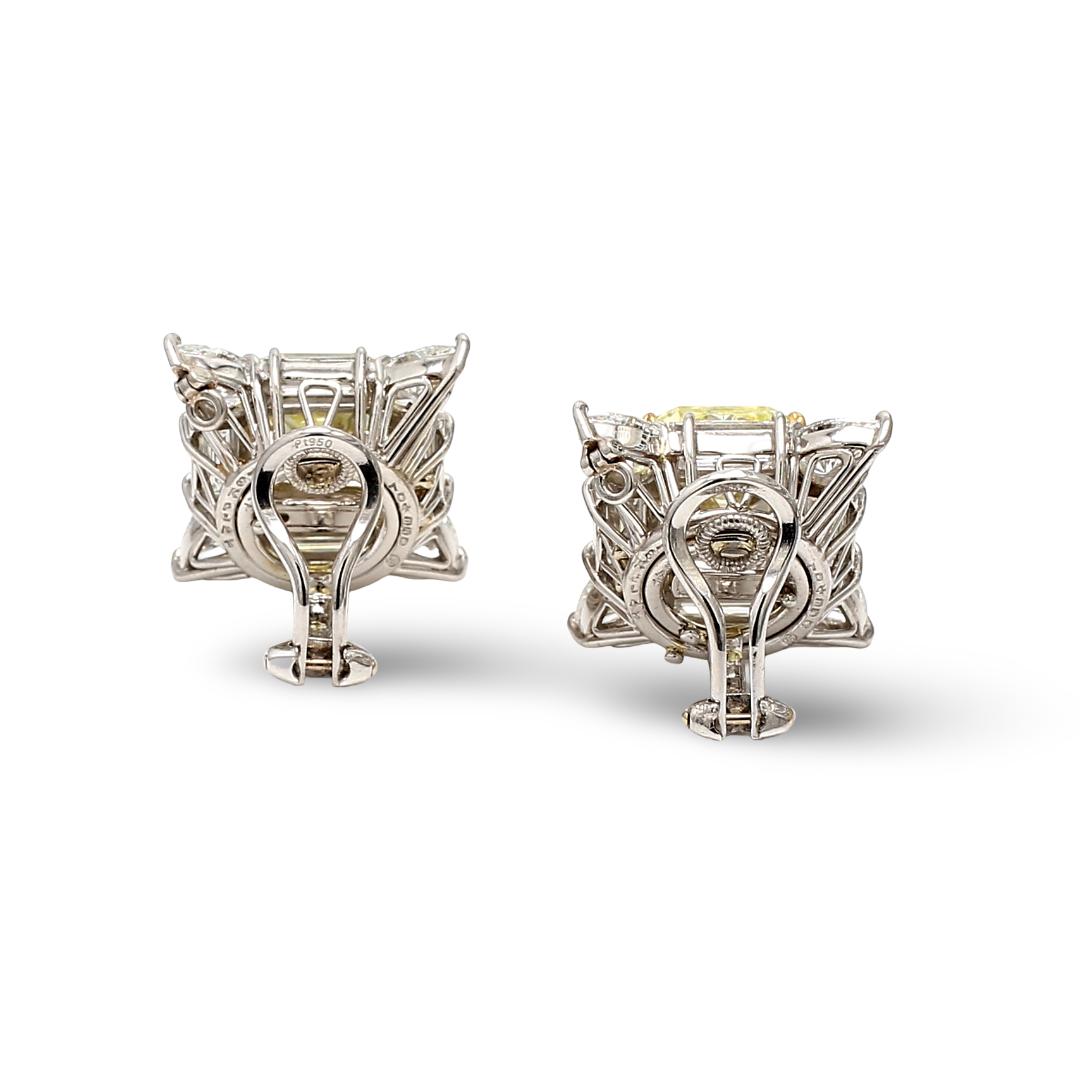 Oscar Heyman Platinum Clip On Earrings with 13.72 Carat Radiant Cut Diamonds GIA