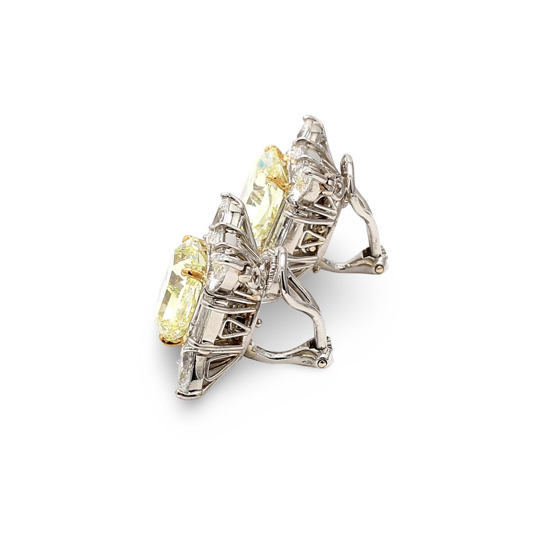 Oscar Heyman Platinum Clip On Earrings with 13.72 Carat Radiant Cut Diamonds GIA