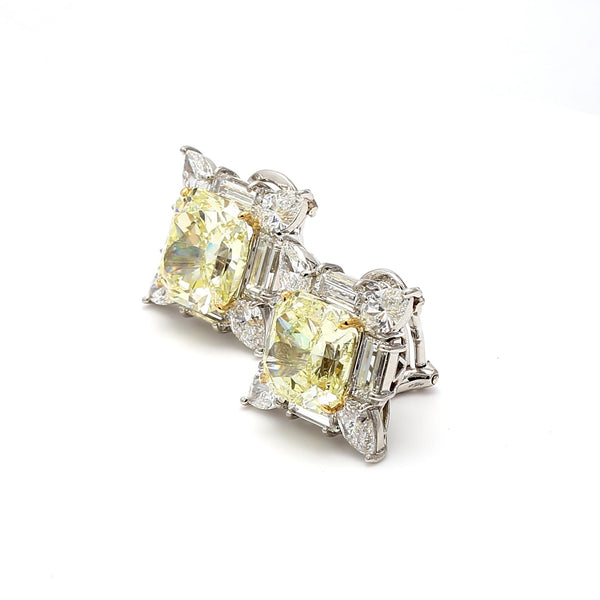 Oscar Heyman 13.72 Carat Radiant Fancy Yellow Diamond Platinum Clip on Earrings