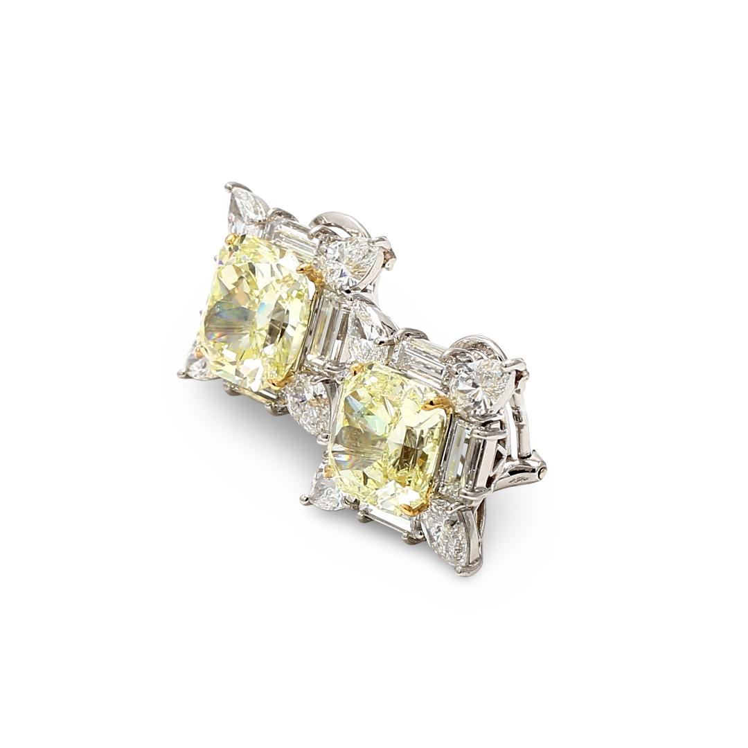 Oscar Heyman Platinum Clip On Earrings with 13.72 Carat Radiant Cut Diamonds GIA