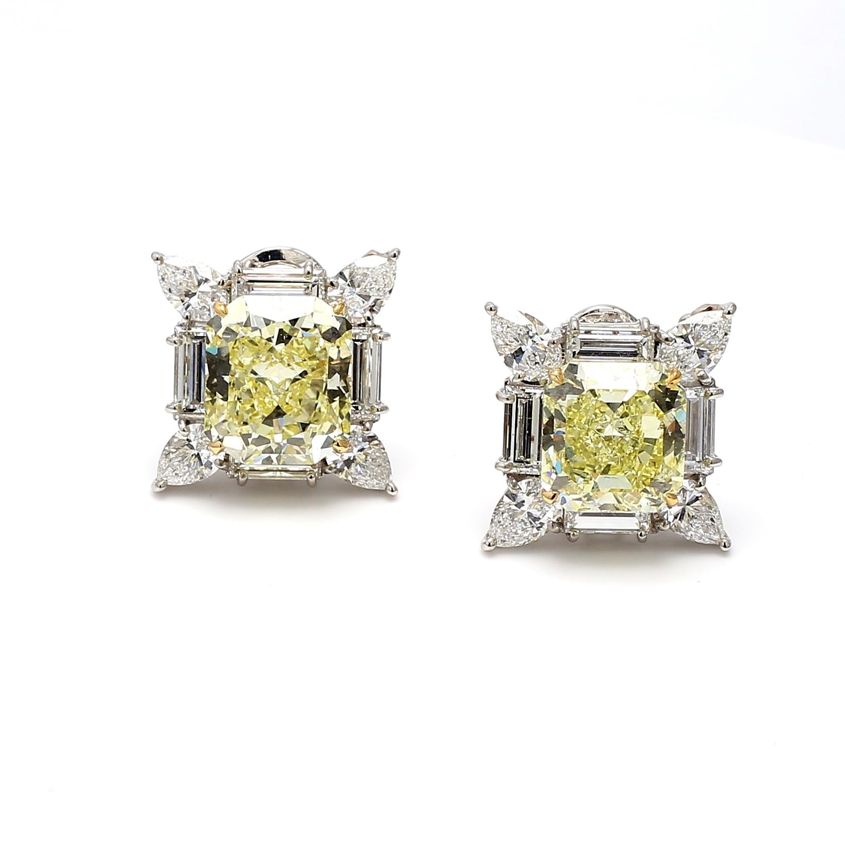 Oscar Heyman 13.72 Carat Radiant Fancy Yellow Diamond Platinum Clip on Earrings