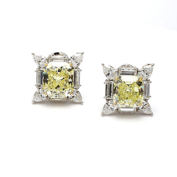 Oscar Heyman 13.72 Carat Radiant Fancy Yellow Diamond Platinum Clip on Earrings